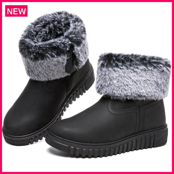 Women's Waterproof Winter Snow Boots Fuzzy Fur Lined Ankle Booties Zipper